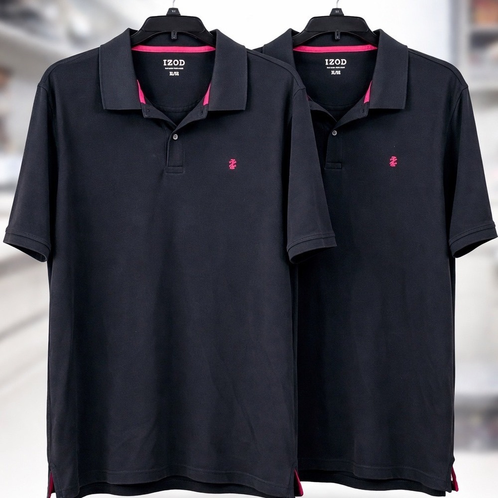 IZOD Polo Shirt Lot of 2 Pique Cotton Black Red XL Mens Short Sleeve Golf Casual